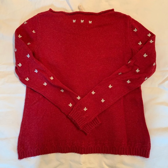 White stuff red sweater with white embroidered butterflies. Size 6 - Picture 2 of 6